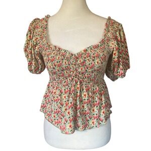 Womens Coquette‎ Y2K Milkmaid Smocked Puff Sleeve Peplum Top Small Romantic